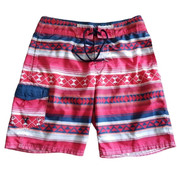 American Eagle Men's Swim Geometric Striped Board Shorts Sz. M‎ - Picture 1 of 9